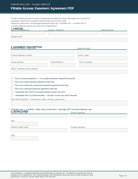 Fillable Access Easement Agreement PDF preview