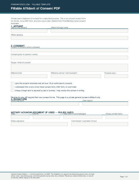 Fillable Affidavit of Consent PDF preview