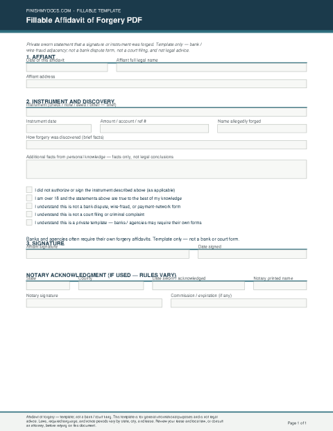 Fillable Affidavit of Forgery PDF preview