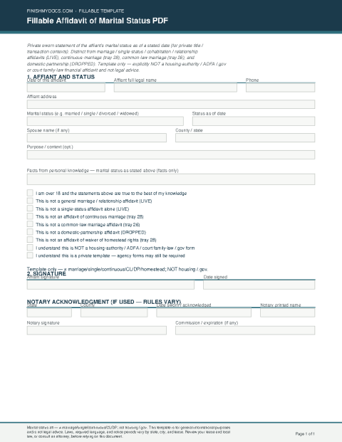 Fillable Affidavit of Marital Status PDF preview