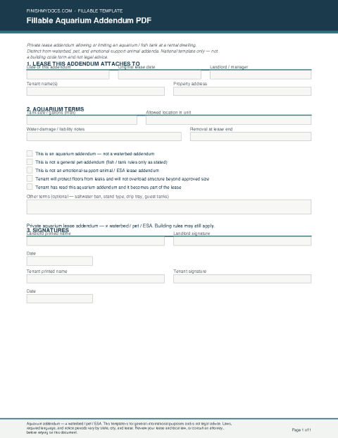 Fillable Aquarium Addendum PDF preview