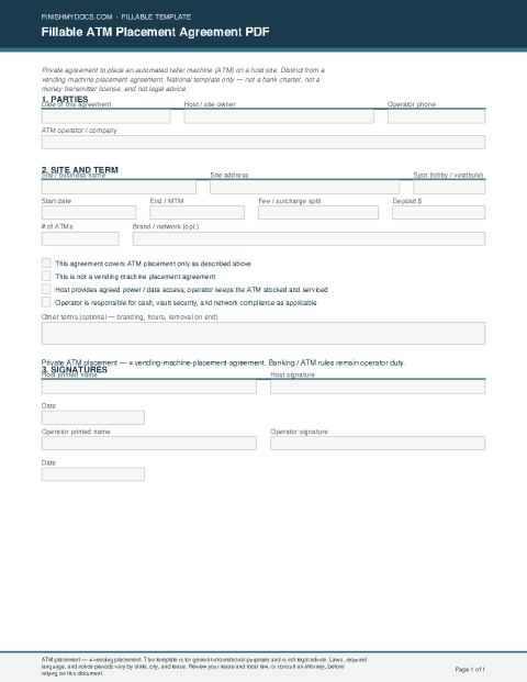 Fillable ATM Placement Agreement PDF preview