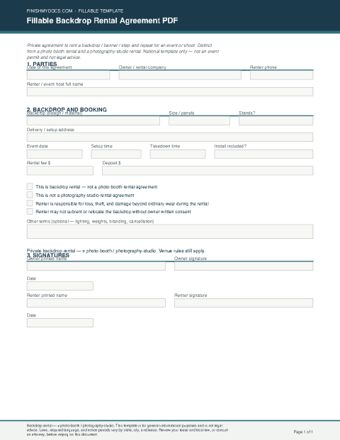 Fillable Backdrop Rental Agreement PDF preview