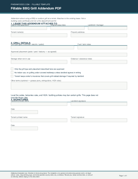 Fillable BBQ Grill Addendum PDF preview