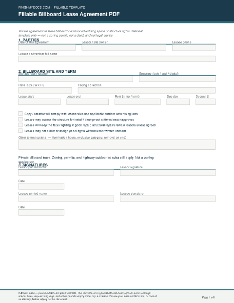 Fillable Billboard Lease Agreement PDF preview