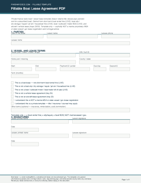 Fillable Boat Lease Agreement PDF preview