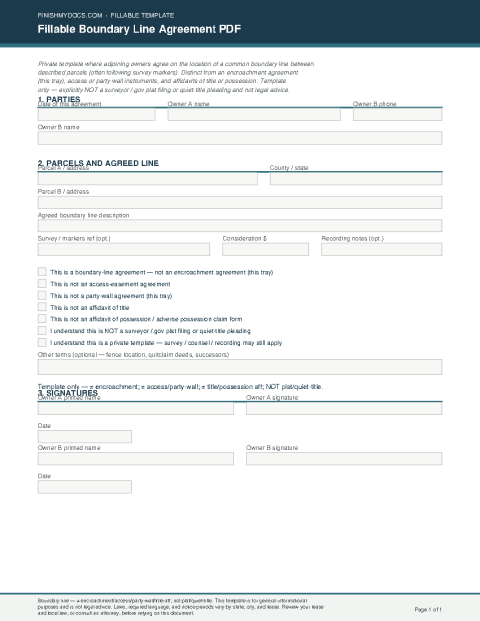 Fillable Boundary Line Agreement PDF preview