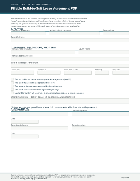 Fillable Build-to-Suit Lease Agreement PDF preview