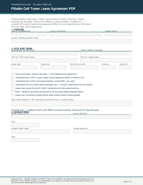 Fillable Cell Tower Lease Agreement PDF preview