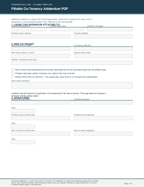 Fillable Co-Tenancy Addendum PDF preview