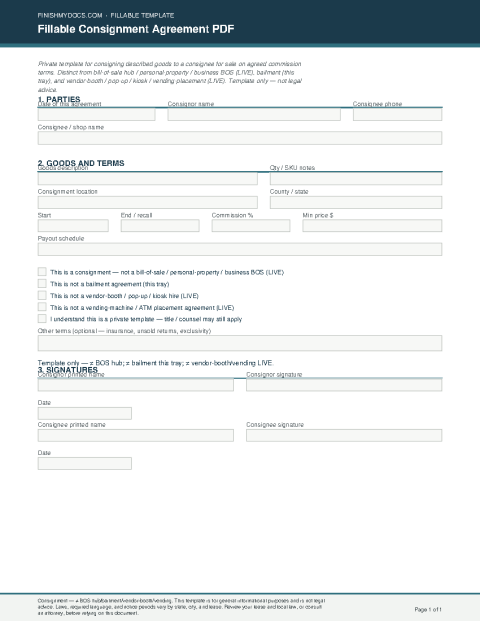Fillable Consignment Agreement PDF preview