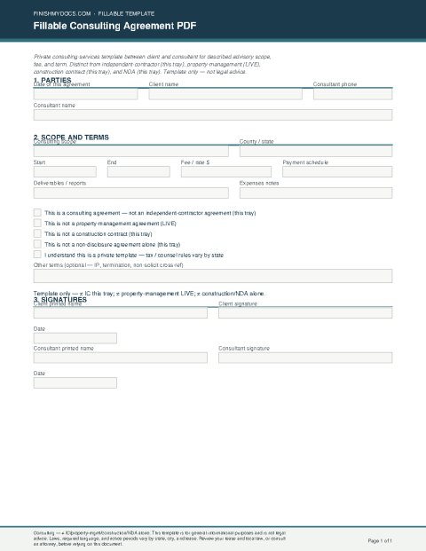 Fillable Consulting Agreement PDF preview