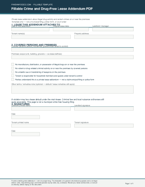 Fillable Crime and Drug-Free Lease Addendum PDF preview