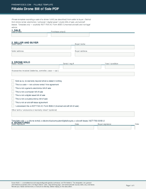 Fillable Drone Bill of Sale PDF preview