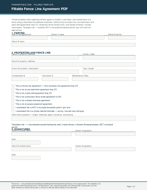 Fillable Fence Line Agreement PDF preview