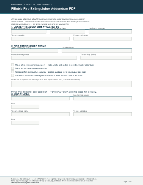 Fillable Fire Extinguisher Addendum PDF preview