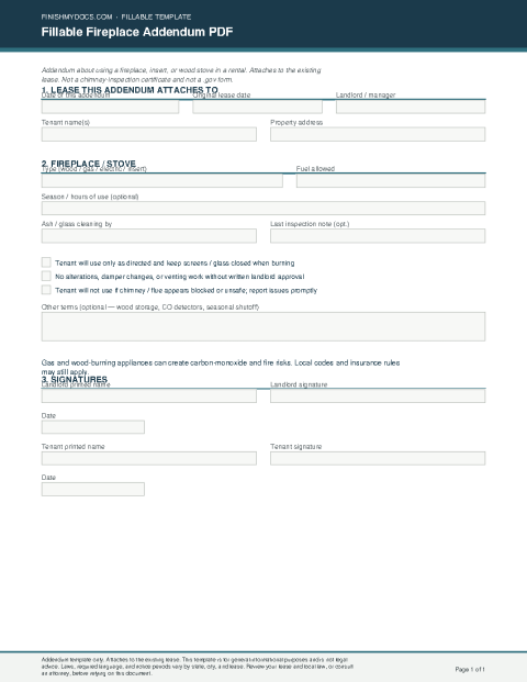 Fillable Fireplace Addendum PDF preview