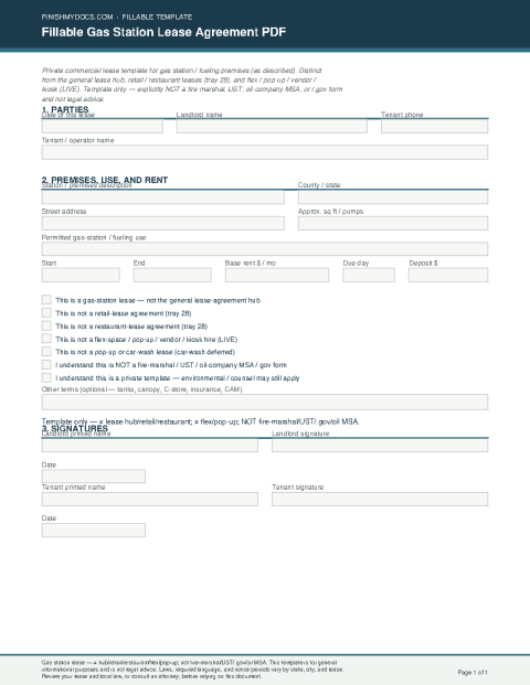 Fillable Gas Station Lease Agreement PDF preview
