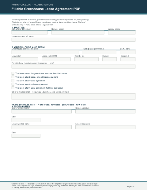 Fillable Greenhouse Lease Agreement PDF preview