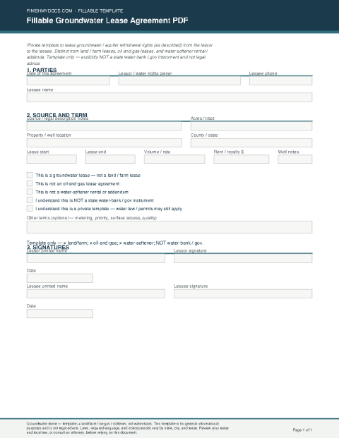 Fillable Groundwater Lease Agreement PDF preview