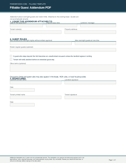 Fillable Guest Addendum PDF preview