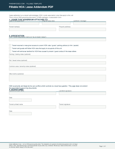 Fillable HOA Lease Addendum PDF preview