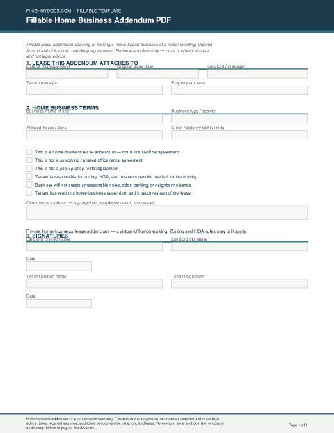 Fillable Home Business Addendum PDF preview