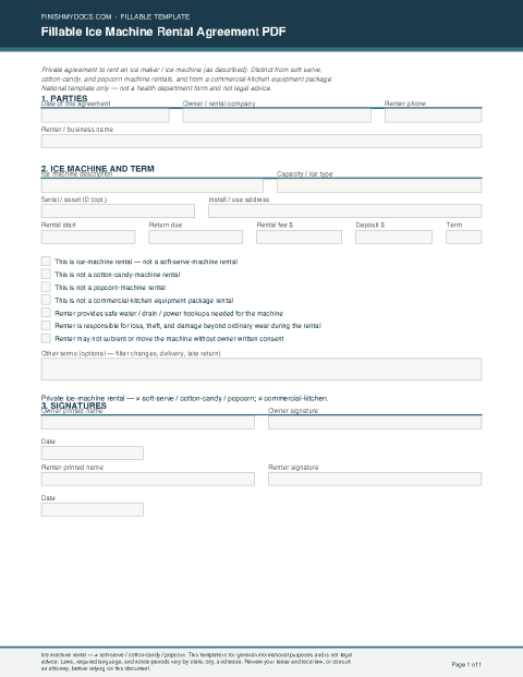 Fillable Ice Machine Rental Agreement PDF preview