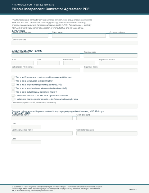 Fillable Independent Contractor Agreement PDF preview