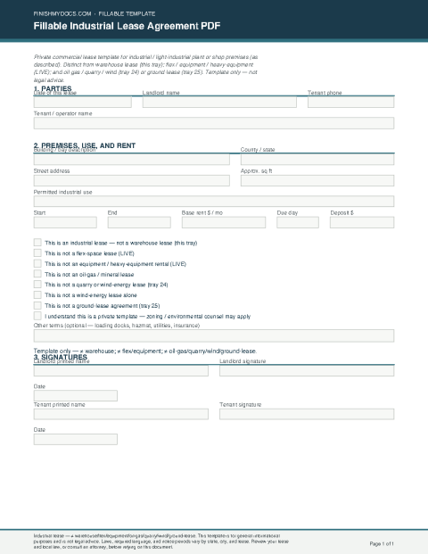 Fillable Industrial Lease Agreement PDF preview