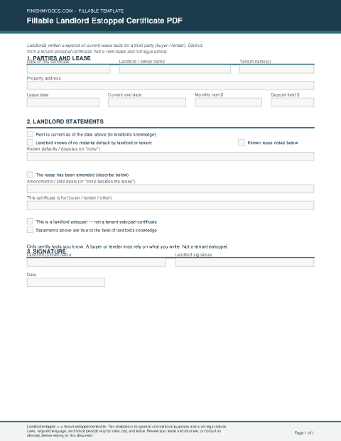 Fillable Landlord Estoppel Certificate PDF preview
