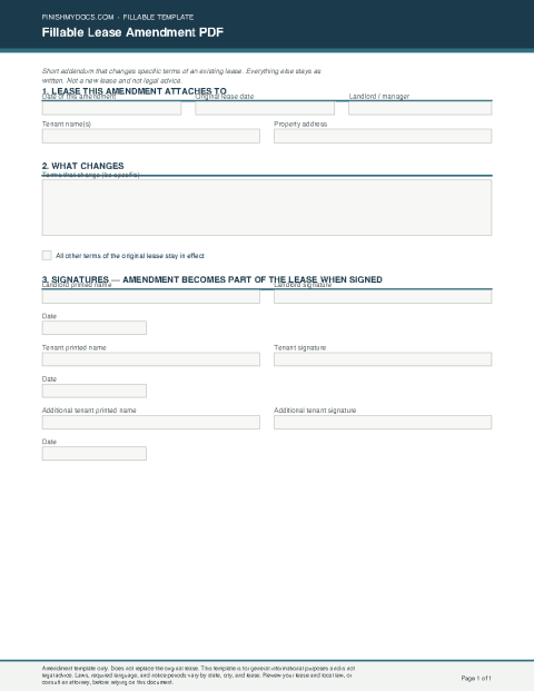Fillable Lease Amendment PDF preview
