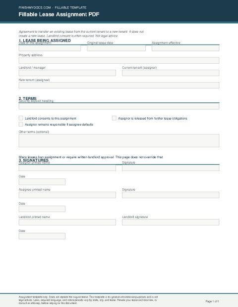 Fillable Lease Assignment PDF preview