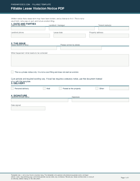 Fillable Lease Violation Notice PDF preview
