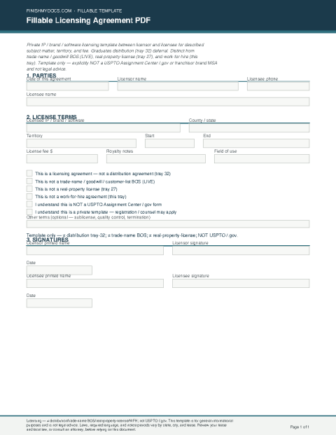 Fillable Licensing Agreement PDF preview