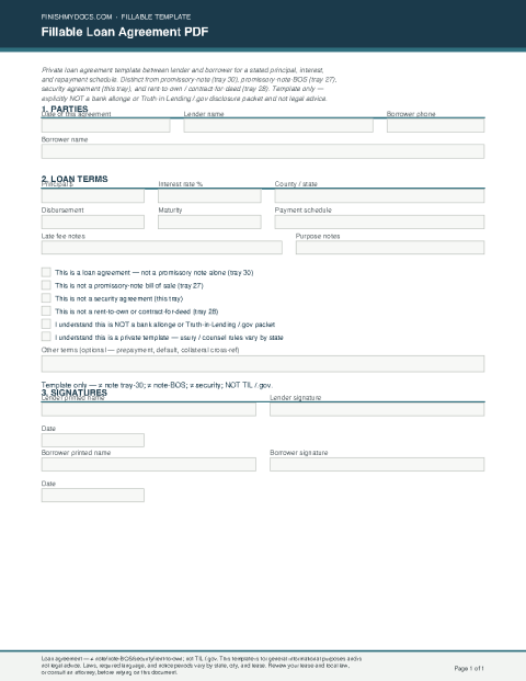 Fillable Loan Agreement PDF preview
