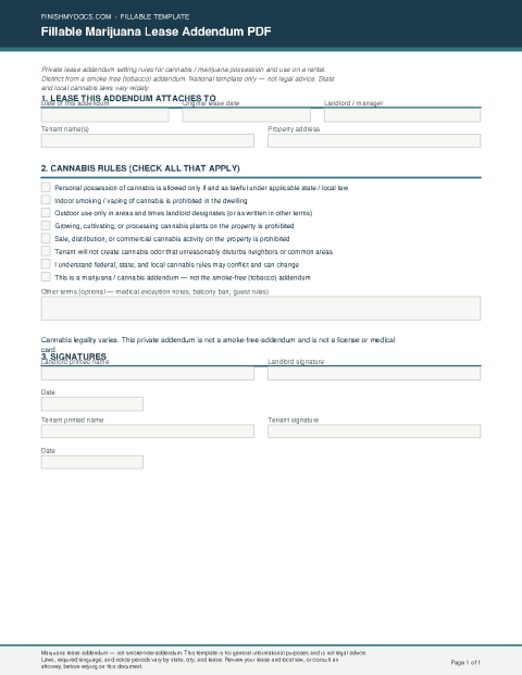 Fillable Marijuana Lease Addendum PDF preview
