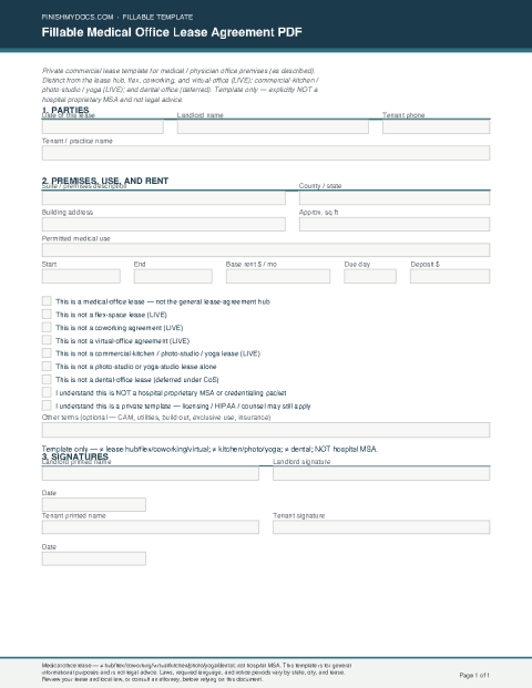 Fillable Medical Office Lease Agreement PDF preview
