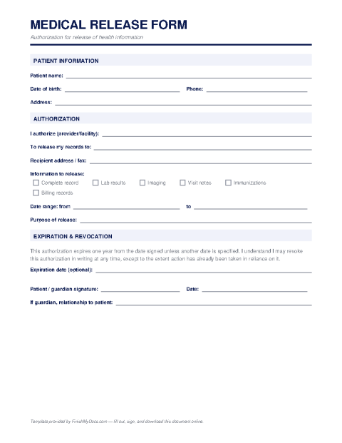 Medical Release Form (HIPAA Authorization) preview thumbnail