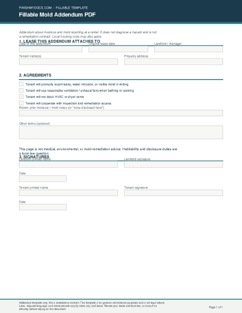Fillable Mold Addendum PDF preview