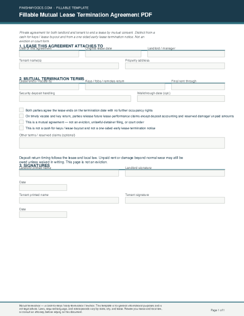 Fillable Mutual Lease Termination Agreement PDF preview