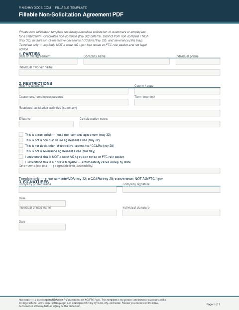 Fillable Non-Solicitation Agreement PDF preview