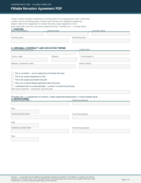 Fillable Novation Agreement PDF preview
