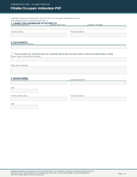 Fillable Occupant Addendum PDF preview