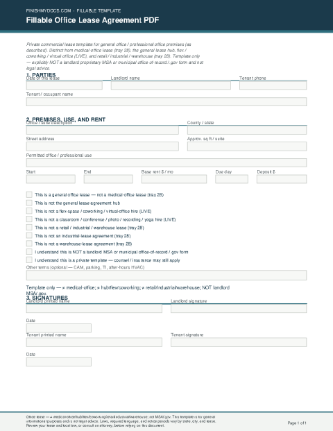 Fillable Office Lease Agreement PDF preview