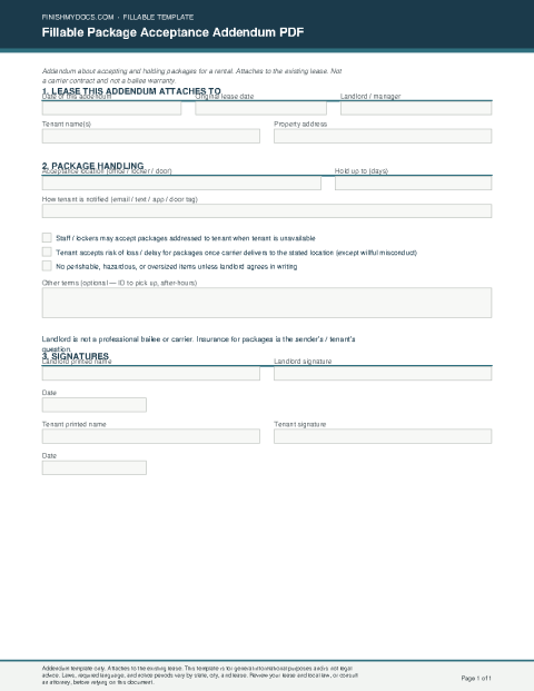 Fillable Package Acceptance Addendum PDF preview