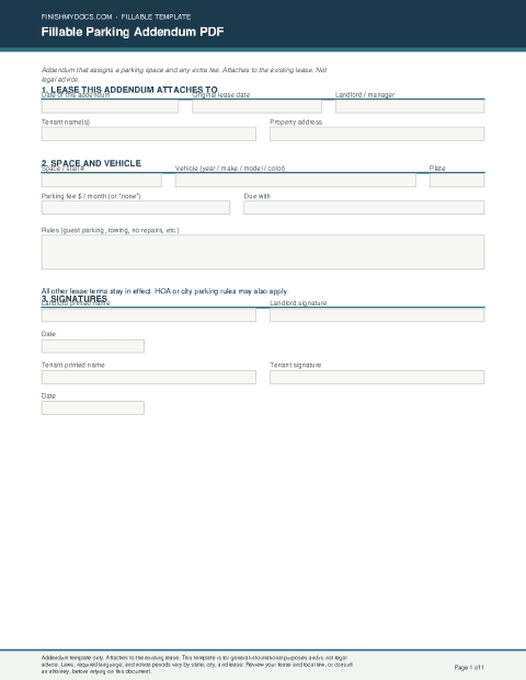 Fillable Parking Addendum PDF preview