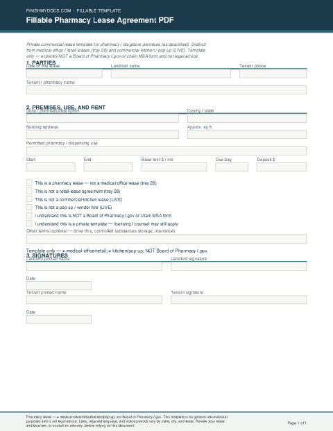 Fillable Pharmacy Lease Agreement PDF preview