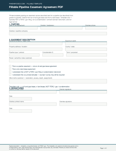 Fillable Pipeline Easement Agreement PDF preview