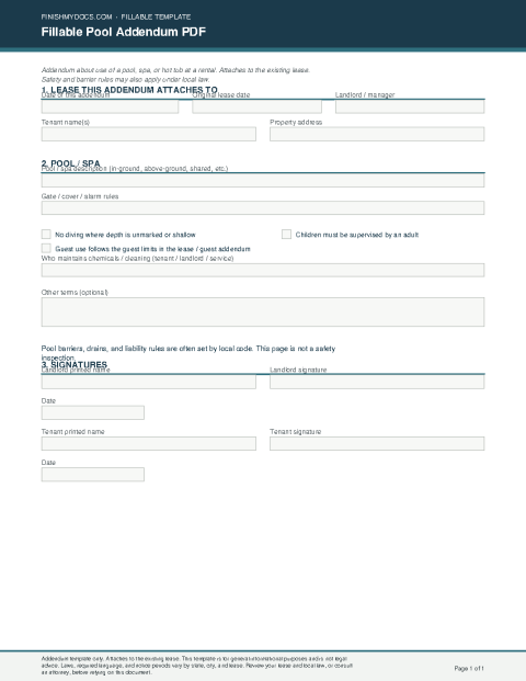 Fillable Pool Addendum PDF preview